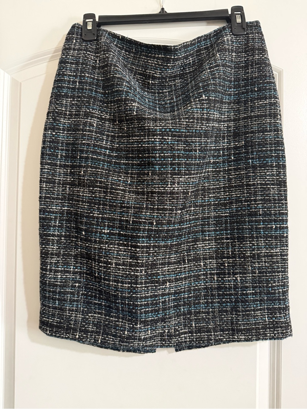 Ann Taylor Factory Black Tweed Pencil Skirt with Blue Accents
